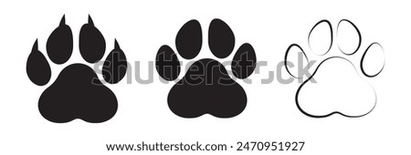 Paw footprint icon set, paw print icons in different style, cute animal track	