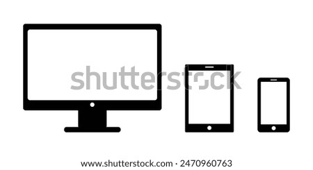 Set of device icon. Computer, laptop, tablet pc and phone set. Vector