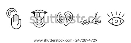 Five human senses editable stroke outline icons set isolated on white background flat vector illustration. Pixel perfect.