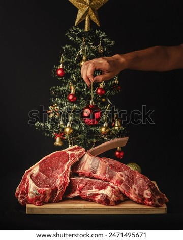 Similar – Foto Bild Kalbfleisch-Rib-Eye mit Gemüse und Soßensoße.