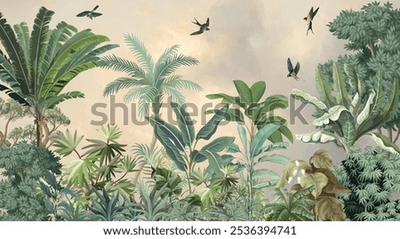  Luxury Wallpapers for Premium Homes, Brand Stores and Hotels, Tropical Mural Illustration.