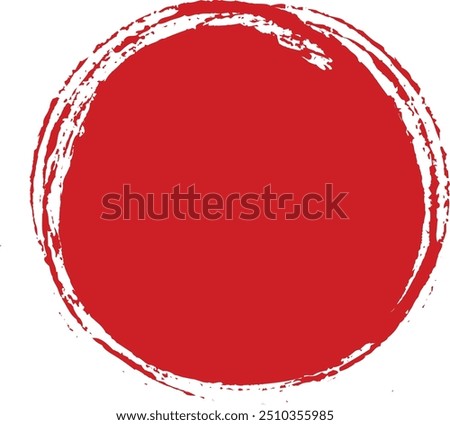 Flag of Japan with grunge effect. Japanese flag painted with ink. Red sun. Vector illustration. Grunge Circle Shape. Distressed Texture Rounded Shape. Red Rubber Stamp In Circle Form. Vector. Sticker.