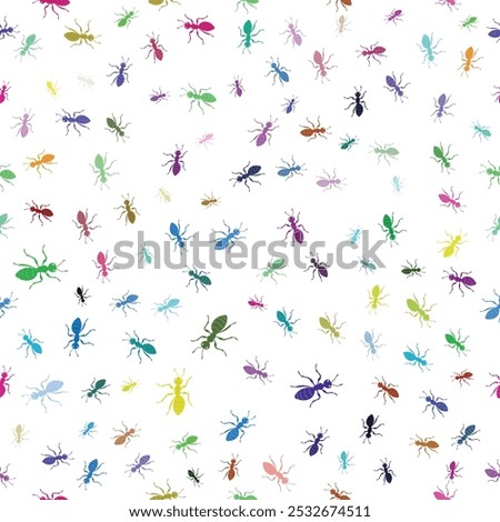 Colorful ant pattern, Colorful Ants Seamless Pattern, Seamless pattern with ants. Gouache hand drawn illustration, Pattern of ants against white background