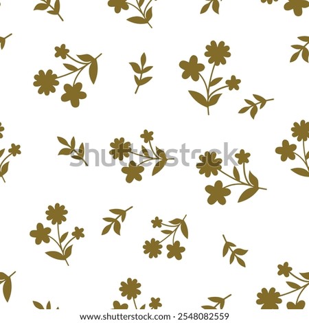 Vector seamless pattern. Pretty pattern in small flowers. Ditsy floral background. The elegant template for fashion prints. Colored Floral Seamless Pattern with Leaves, Blossoms, and Branches.