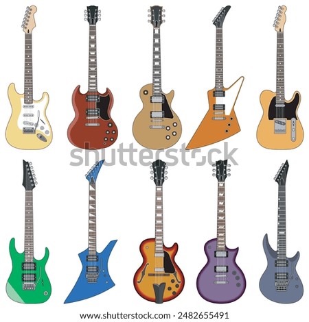 set of electric guitars vector illustration isolated on white background 1