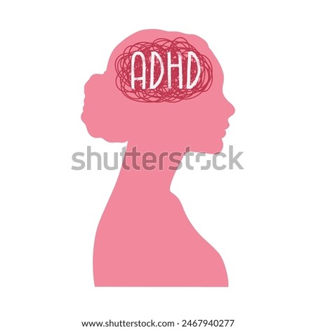 ADHD Attention disorder vector illustration of humans head silhouette with messy lines of thinks. Mental disorder icon