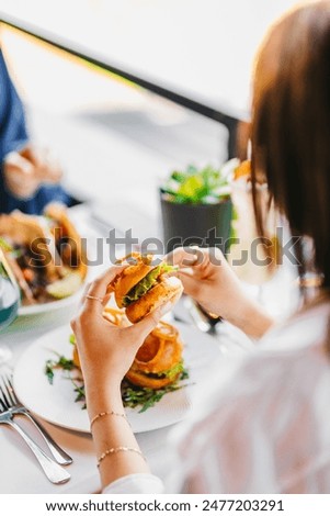 Similar – Foto Bild Mann beim Essen auf Terrasse mit Blick von oben