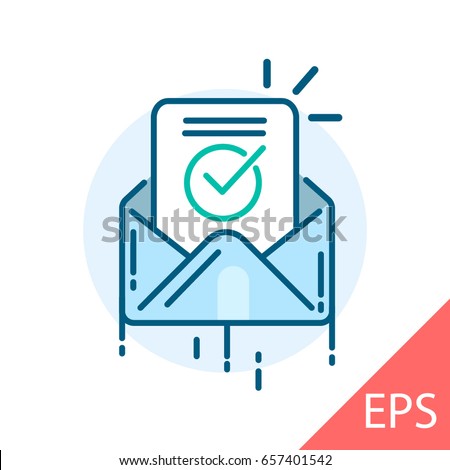 Envelope with confirmation letter. Vector modern line design illustrative icon