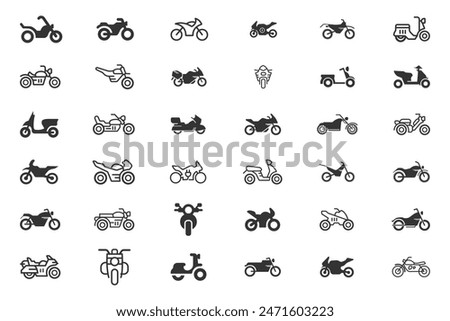  Motorcycle, Bike Transport Icon. Black simple thin line icon vector illustration.