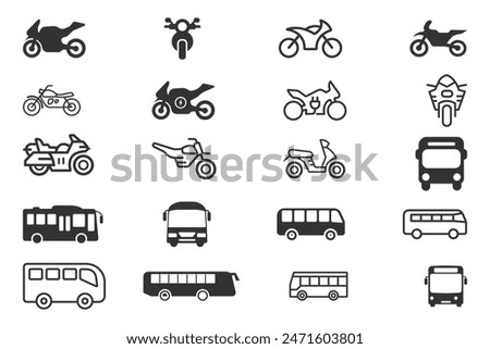  Bus And Motorcycle Transport Icon. Black simple thin line icon vector illustration.