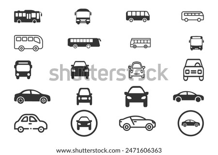 bus and Car Transport Icon. Black simple thin line icon vector illustration.