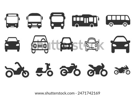 Bus,Car and Motorcycle Transport Icon.Black simple thin line icon vector illustration.