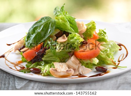 fresh salad with mushrooms and lettuce