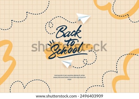 Back to school web banner. Vector creative poster with back to school lettering logo and paper planes. Checkered background of school notebook, education concept