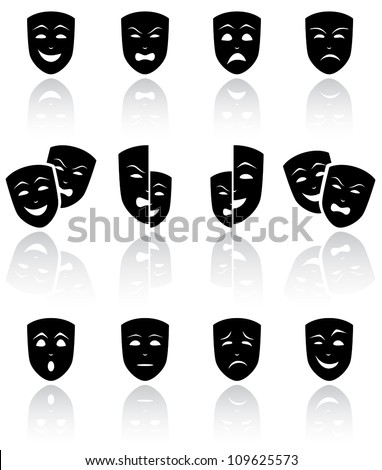 Set of black Theatrical masks on white background, illustration