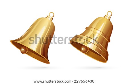 Two golden bells isolated on white background, illustration.