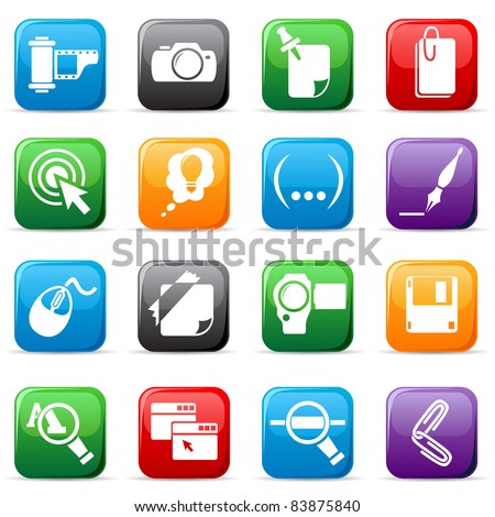 Set of colored buttons on white background, illustration