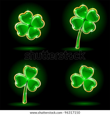 Set of four decorative leaves of a clover, illustration