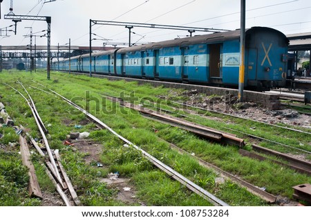 AMRITSAR, INDIA - AUGUST 26: Train of the great Indian railway transport system without passengers on the station on August 26, 2011 in Amritsar, India. Trains is the most used transport in India.