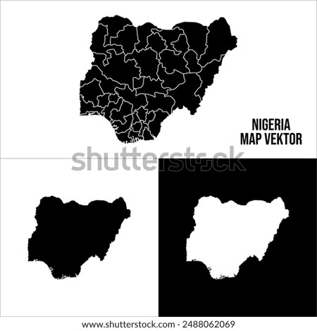 High detailed blank map of Nigeria country. Political map of the country Nigeria black-and-white, blank. White background. Vector illustration. Suitable for poster print media and others