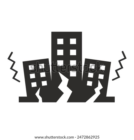 earthquake Icon, vector house earthquake in black color, earthquake icon on white background, earthquake damaged to house, flat vector illustration on white background