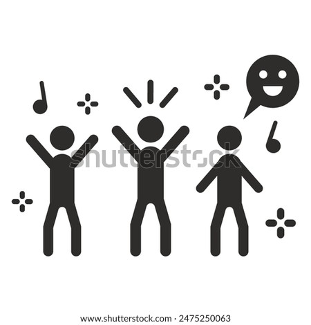 party icon, people having fun, dancing icon, flat vector illustration on white background