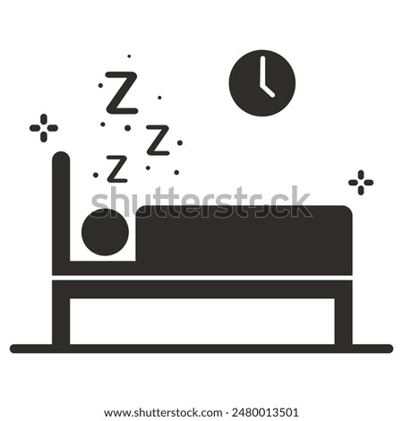 sleep icon, man sleeping on bed, bedroom symbol, flat vector illustration on white background