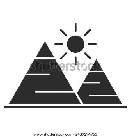 egyptian pyramid icon, sun symbol,flat vector illustration on white background