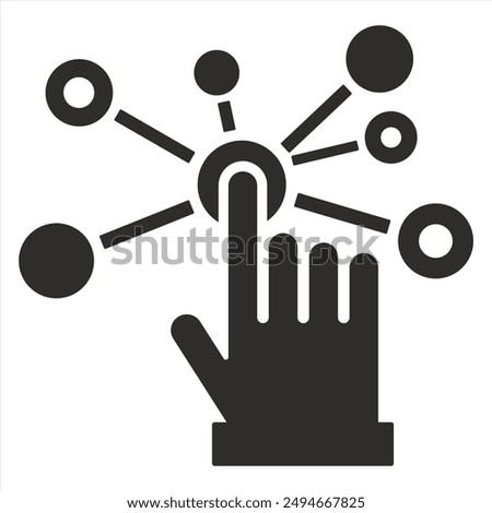 interaction icon, interactive screen with finger pressing button, digital technology concept, hand pointer, flat vector illustration isolated on white background