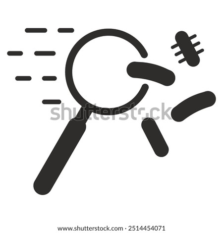 magnifying glass focuses on the bacteria icon, microbi symbol, flat vector illustration on white background.eps
