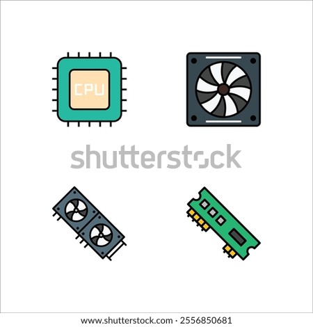 Electronic devices icon design vector symbol set chip cpu and graphic card