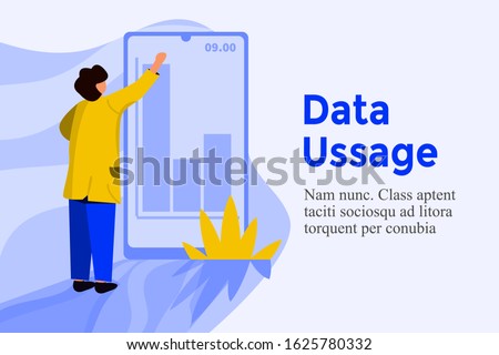 vector flat illustration mobile data usage chart. smartphone internet data analytic. people check internet usage in smartphone. can be used for website blog landing page mobile application. 