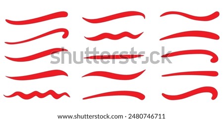 Swoosh, swash underline stroke set. Hand drawn red swirl swoosh underline calligraphic element. Vector illustration