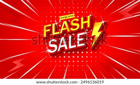 Dynamic 3D Flash Sale Banner in Red with Lightning Bolt, Radial Burst, Glow, and Sparkle Effects for Websites, Online Stores, and Digital Marketing Materials.