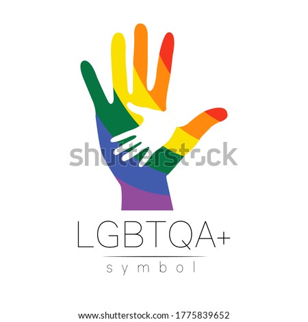 Vector LGBTQA logo symbol. Pride flag background. Icon for gay, lesbian, bisexual, transsexual, queer and allies person. Can be use for sign activism, psychology or counseling. LGBT logotype on white.