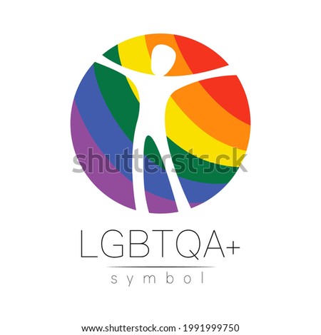 Vector LGBTQA logo symbol. Pride flag background. Icon for gay, lesbian, bisexual, transsexual, queer and allies person. Can be use for sign activism, psychology or counseling. LGBT logotype on white.