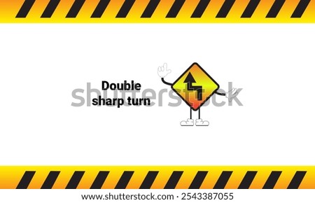 Double sharp turn sign graphic vector illustration with cartoon characters. Graphic design suitable for children's education, story books, or traffic safety materials. vector illustration