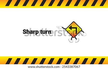 Sharp bend sign graphic vector illustration with cartoon characters. Graphic design suitable for children's education, story books, or traffic safety materials. vector illustration