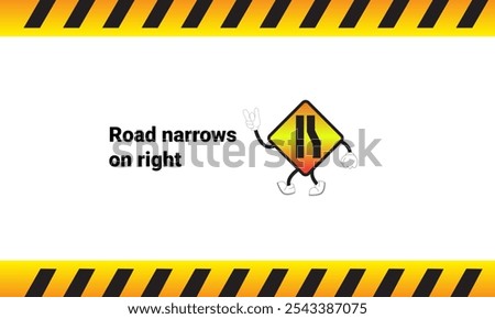 
Graphic vector illustration of road sign narrowing on the right with cartoon characters. Graphic design suitable for children's education, story books, or traffic safety materials.vector illustration