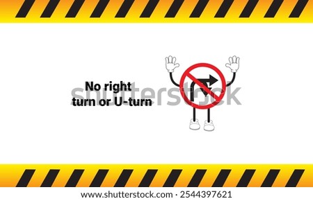 
Graphic vector illustration of no right turn or U turn sign with cartoon characters. Graphic design is suitable for children's education, story books, or traffic safety materials. vector illustration