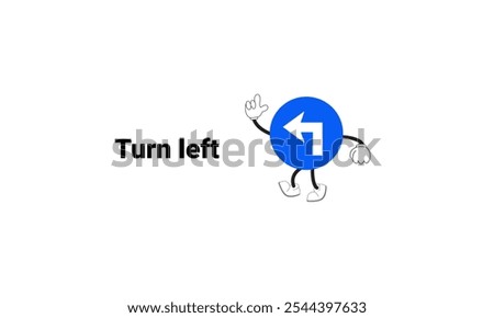 Left turn sign graphic vector illustration with cartoon characters. Graphic design is suitable for children's education, story books, or traffic safety materials. vector illustration