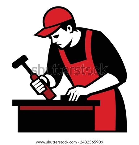 Carpenter using a chisel and mallet carpenter woodworker craftsman vector illustration