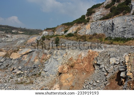 Limestone quarry, Open pit mining.