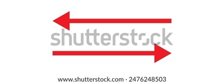 Horizontal red long straight arrow signs.. Double horizontal arrow icon. red Browse Horizontal Two Way Arrow Icons. Straight long dual arrow vector icon. 