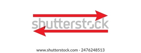 Horizontal red long straight arrow signs.. Double horizontal arrow icon. red Browse Horizontal Two Way Arrow Icons. Straight long dual arrow vector icon. 