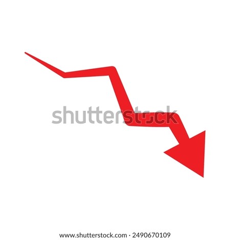 Growing Red Arrow down. Concept of sales symbol icon moving down Growth chart sign. Flexible arrow indication statistic. Trade infographic. Profit arrow Vector illustration.