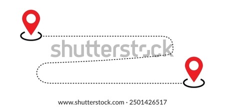 Route icon between two points with dotted path and location pin. Location pointer continuous one line drawing. GPS navigation line route mark. Travel route icon .