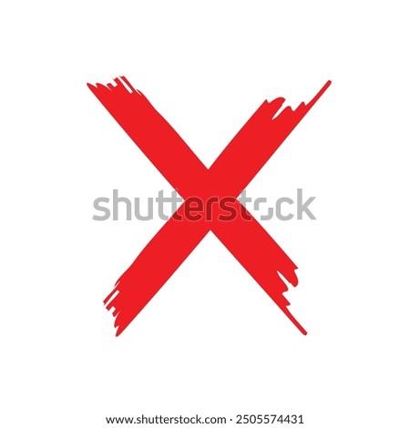 Red cross sign. Red Letter X made with ink. Grunge letter X. Cross design element to cancel, reject and refuse something.