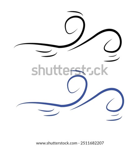 Hand drawn wind air flow icon. Free breath symbol. Fresh air flow sign. Doodle wind blow icons. Weather symbol. Climate design element. Vector illustration isolated on white background.