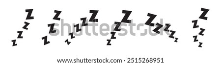 Zzz bed sleep snore icons, snooze nap Z sound . Sleepy yawn or insomnia sleeper alarm clock, Zzz line icons of goodnight deep sleep, bored or tired.